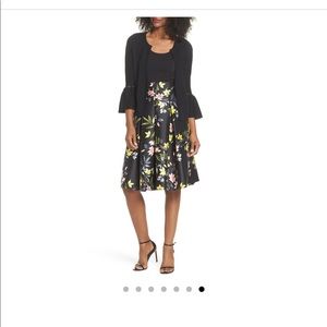 Eliza J Black Floral Pleated A-Line Skirt 6